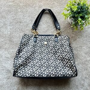 Tommy Hilfiger Signature "TH" Logo Black & Tan Large Canvas Purse 2019